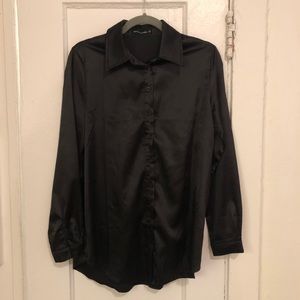 PrettyLittleThing Satin Black Shirt